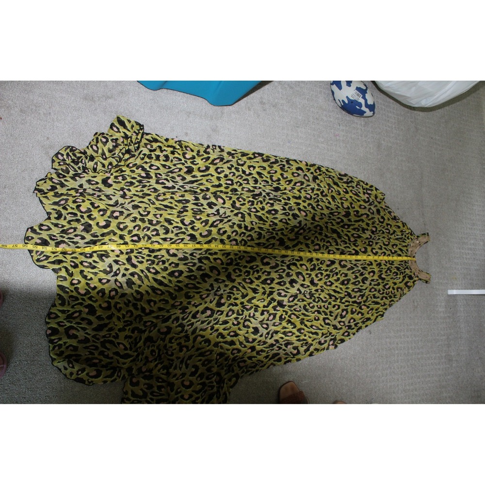 H&M Women's Leopard Halter Maxi Dress Gold Embroidered Chartreuse Sleeveless M/L - Picture 9 of 11